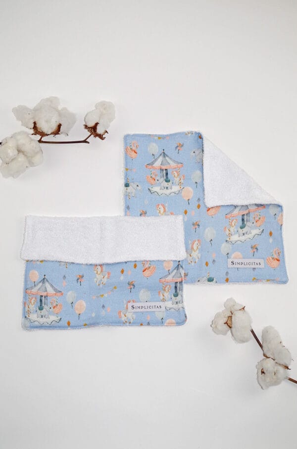 Set 2 Lavette Giostrine Celeste Bamboo e Mussola di Cotone Simplicitas