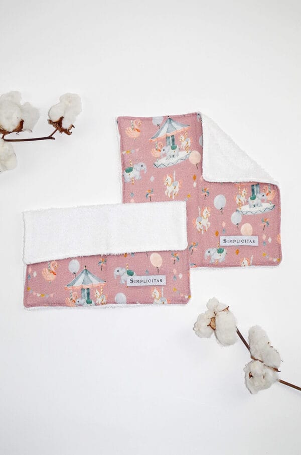 Set 2 Lavette Giostrine Rosa Bamboo e Mussola di Cotone Simplicitas