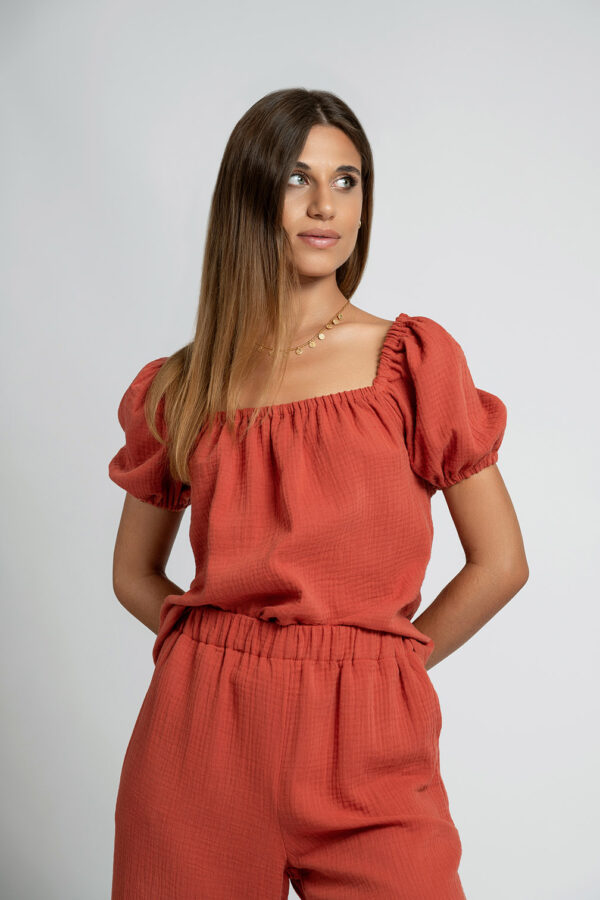 Blusa Manica Corta Mussola di Cotone Amaranto S Anemone Simplicitas