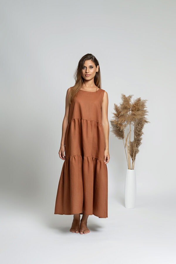 Vestito Lungo Lino Marrone S Simplicitas